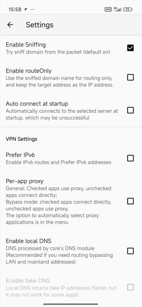 v2rayNG Settings